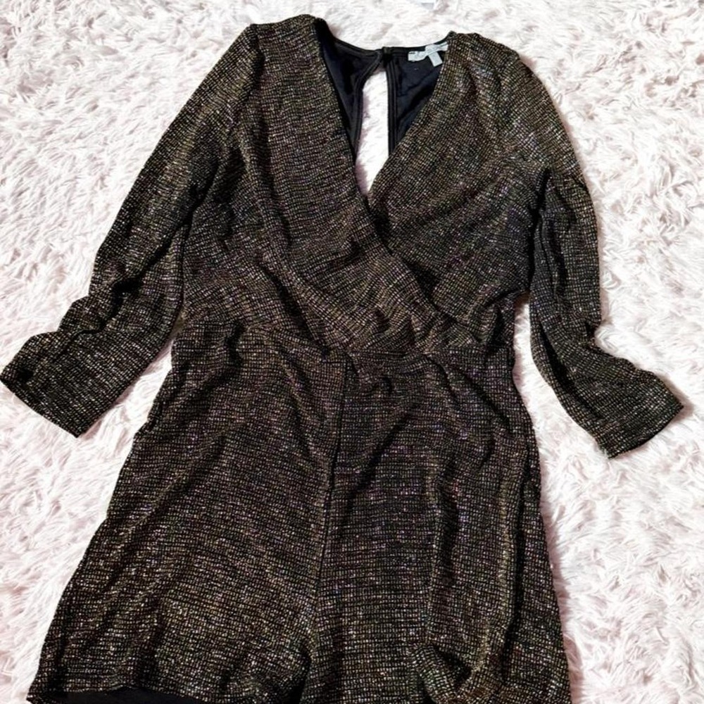 Metallic Glam Gold Dark Whimsical Special Occasion‎ Party Wrap Romper Womens M